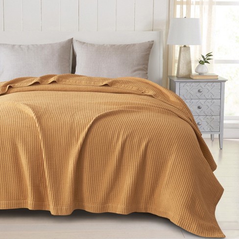 Great Bay Home Cotton Super Soft All Season Waffle Weave Knit Blanket King Marigold