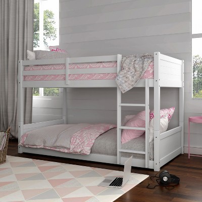 Twin Over Twin Capri Wood Floor Kids' Bunk Bed White - Hillsdale Furniture: Modern Rubberwood, Built-In Guard Rails