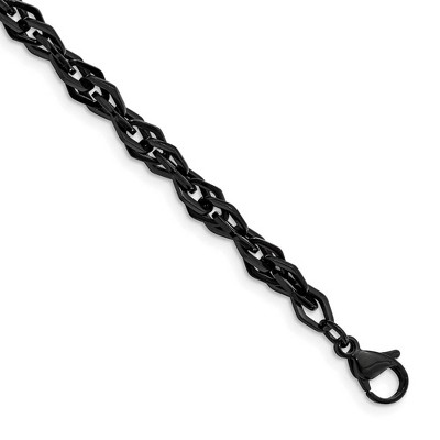 Black Bow Jewelry Mens 6mm Black Plated Stainless Steel Fancy Link Chain Bracelet, 9 In
