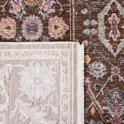 Crimson Brown and Blue 9' x 12' Distressed Area Rug