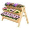 Outsunny 3-Tiers Raised Garden Bed Raised Garden Boxes Wooden Plant Stand with Side Hooks, Great for Flowers Herbs Vegetables, Natural - 4 of 4