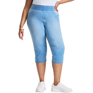 Avenue Women's Plus Size Butter Denim Pull On Crop Jean - 1 of 4