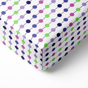 Bacati - Botanical Pearl String Purple Multicolor 100 percent Cotton Universal Baby US Standard Crib or Toddler Bed Fitted Sheet - 1 of 4