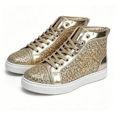 Bangka Men's High Top Sneakers Fashion Glitter Blink Lace Up Dress Shoes, gold-9.5