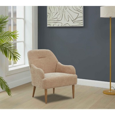 CAVINAS Chenille Accent Chair with Mid-Height Backrest and Wood Legs,Modern Upholstered Living Room Chairs,Reading Chairs for Living Room