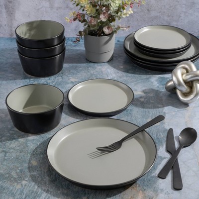 Matte Gray Ceramic 12-Piece Dinnerware Set for Four