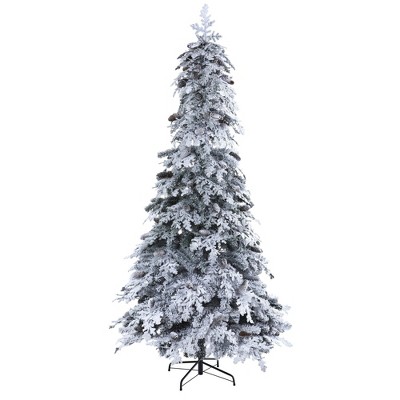 Nearly Natural 8-ft Flocked Montana Down Swept Spruce Artificial Christmas Tree with Pinecones and 500 LED Lights