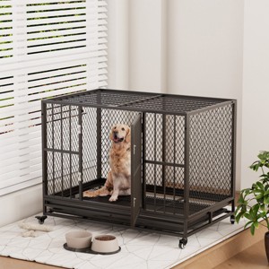 EROMMY 37" -42" Heavy Duty Dog Crate Furniture With Removable Tray, 360° Lockable Wheels - 1 of 4