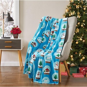 Kate Aurora Christmas Snowman & Gingerbread Ultra Plush Snow Globes Accent Throw Blanket - 50" x 70" - 1 of 3