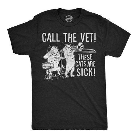 Мужские футболки Crazy Dog T-Shirts, Inc. Mens Funny T Shirts Call The Vet These Cats Are Sick Sarcastic Music Graphic Novelty Tee for Men - Crazy Dog Men's T Shirt For Music Lovers Black XL