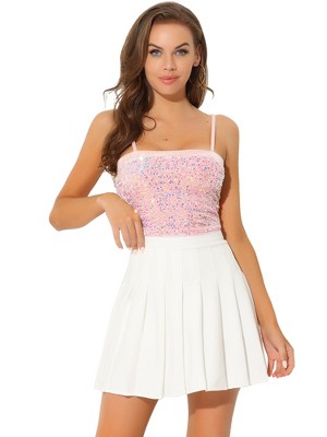 INSPIRE CHIC Women's Club Party Velvet Spaghetti Strap Crop Sequined Cami Top