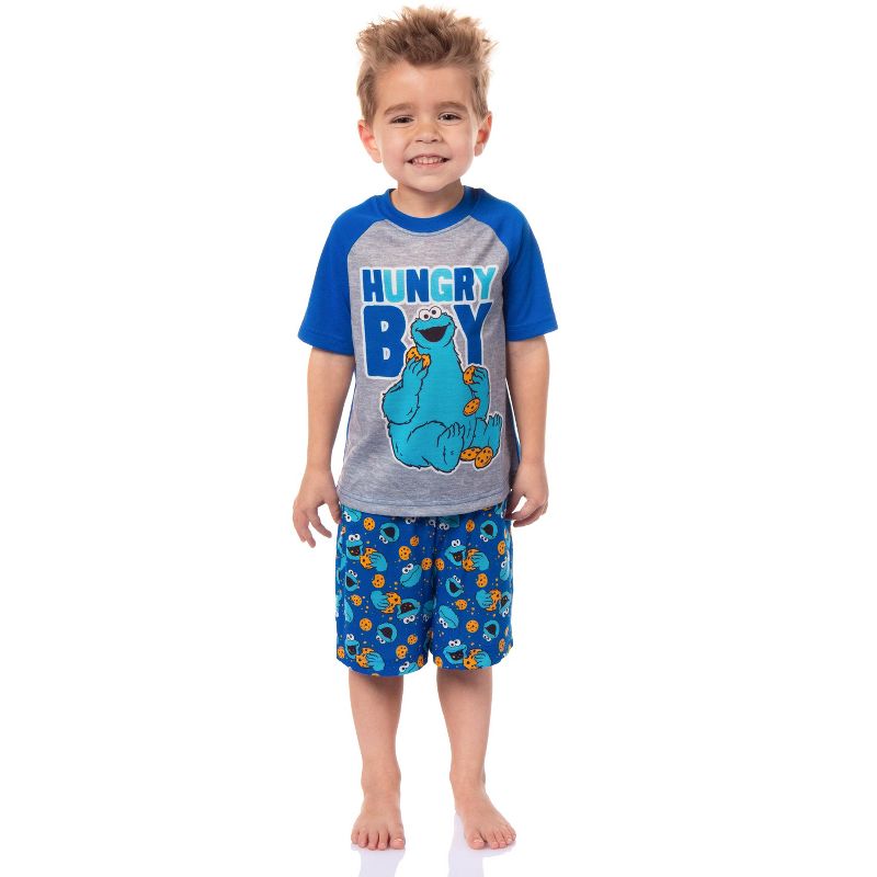 Sesame Street Toddler Boy's Cookie Monster Hungry Boy Sleep Pajama Set Short Blue, 2 of 7