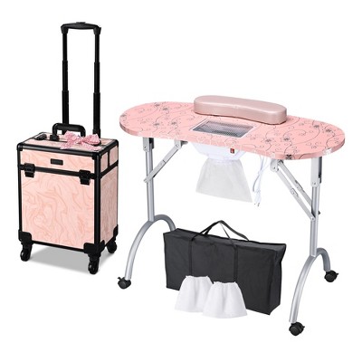Byootique Folding Manicure Table Nail Desk & Rolling Makeup Train Case CB Dusk