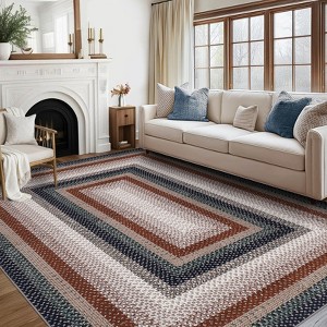 Washable Area Rugs Braided Print Accent Rug with Non-Slip Backing - 1 of 4