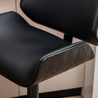 Black Adjustable Height Swivel Bar Stools with Leather and Metal