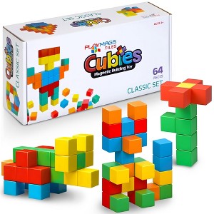 Playmags Magnetic Blocks Building Toy, 64pc Magnet Cubes Toy - 1 of 4