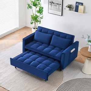 KWPZQEB 55" Sofa Pull-Out Bed, Velvet Loveseat Sofa with 2 Pillows & Adjustable Backrest, Mid Century Modern 2-seat Floor Sofa for Living Room,Office - 1 of 4