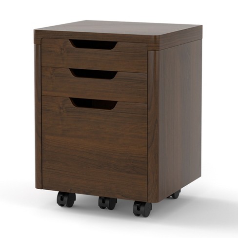 HOMCOM 3 Drawer Office Storage Cabinet, Under Desk Cabinet with Wheels,  Brown Wood Grain