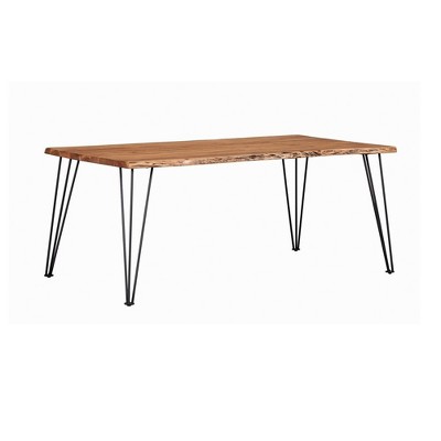 Wooden Dining Table with Live Edge Details and Metal Legs Brown - Benzara