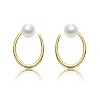 Guili Sterling Silver 14K Yellow Gold Plated Earrings with White Freshwater Pearl, Featuring Oblong Oval Halo Hoop Dangle Drop Design - 2 of 2
