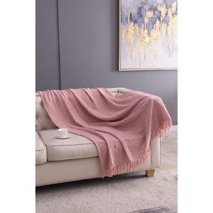 Sapphtopaz 2 Pack Cotton Throw Blanket with Tassels, All Seasons Comfort Throw Blanket, 50x60", Accent Blanket for Living Room or Bedroom - 1 of 4