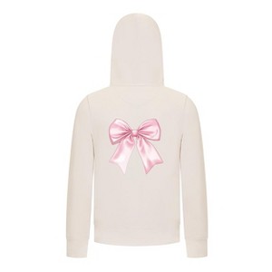 Everyday Kids Girls Collection Pink Bow Zip Up Hoodie – Cute Satin-Style Ribbon Graphic Sweatshirt - 1 of 4