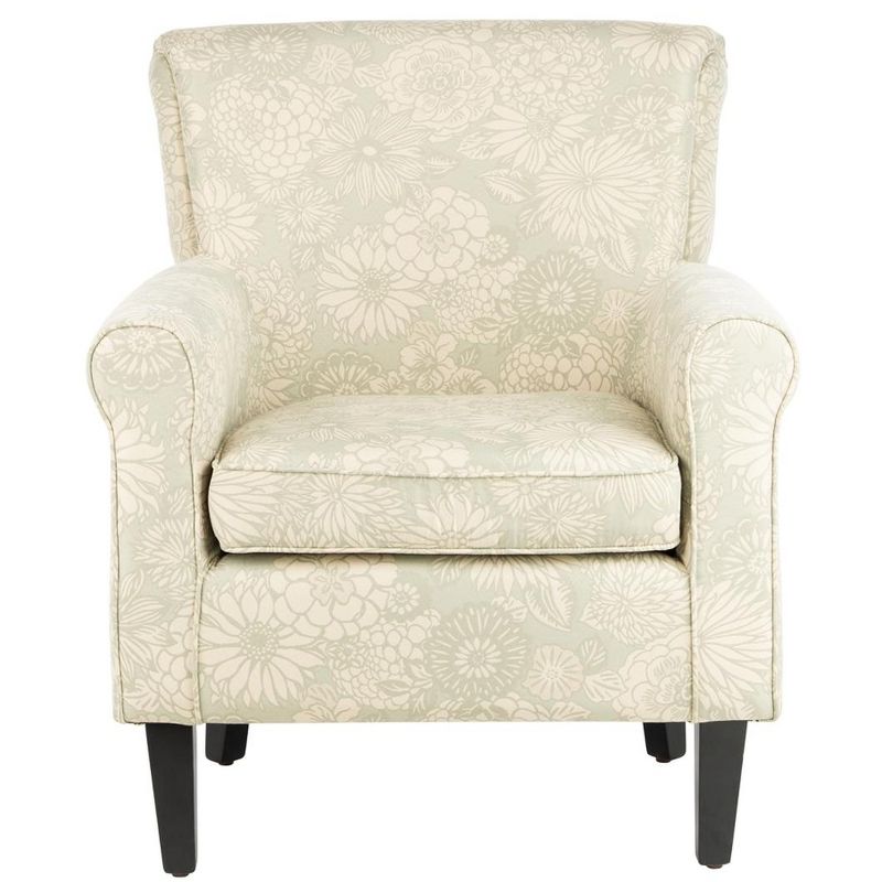 Ivory Floral Wood Accent Arm Chair