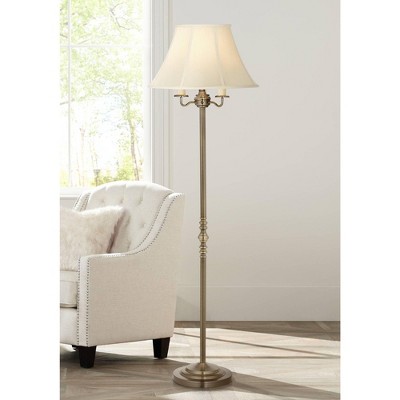Antique Brass Floor Lamp with White Bell Shade