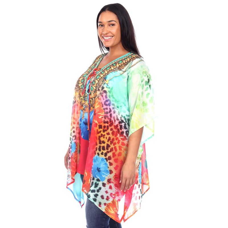 Plus Size Short Caftan with Tie-up Neckline - One Size Fits Most Plus - White Mark, 2 of 6