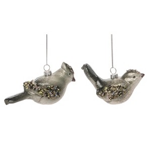 Transpac Glass 5.125 in. Multicolored Christmas Sequin Bird Ornament Set of 2 - 1 of 2