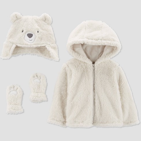 White teddy bear hot sale jacket with hood