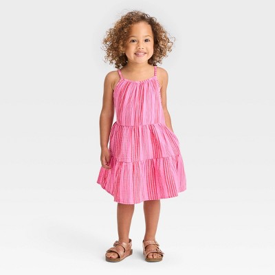 Toddler Girls' Striped Gauze Dress - Cat & Jack™ Pink 3T
