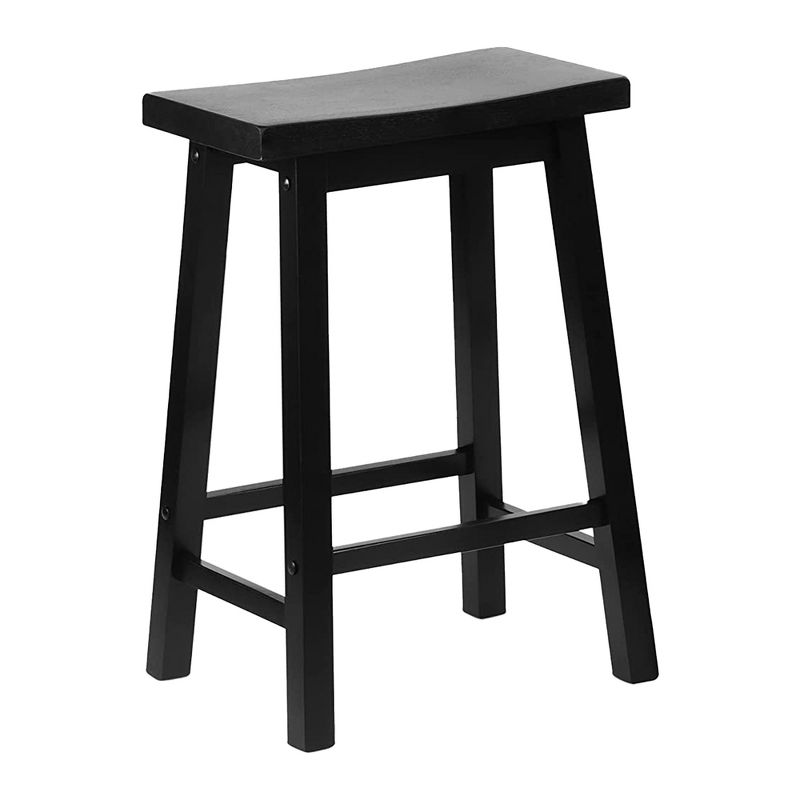 PJ Wood Classic Saddle-Seat 24" Tall Kitchen Counter Stools for Homes, Dining Spaces, and Bars w/Backless Seats, 4 Square Legs, Black (Set of 10), 3 of 7