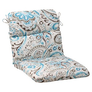 Outdoor Rounded Chair Cushion - Gray/Turquoise Paisley
