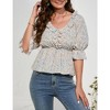 Women's V Neck Half Lantern Sleeve Shirts Babydoll Tops Blouse Casual Tunic Tops - 2 of 4