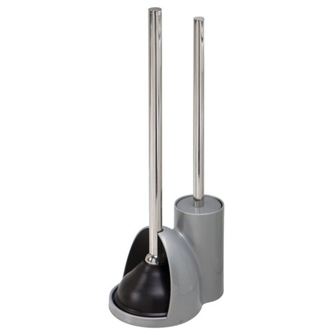 Silver mDesign Compact Plastic Toilet Bowl Brush and Plunger Combo Set 