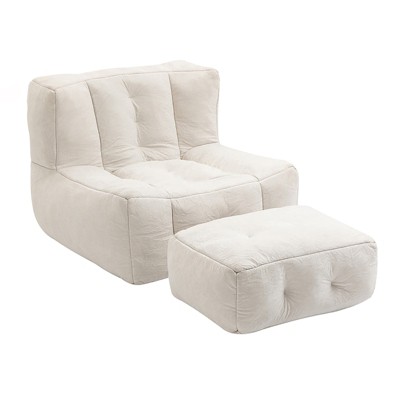 Fluffy Bean Bag Chair, Comfortable Bean Bag, Super Soft Lazy Sofa Chair with Memory Foam and Ottoman, for Living Room, Bedroom, Black/Green/Red/White
