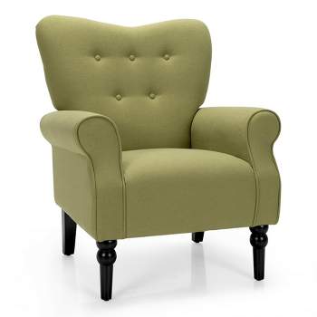 Costway Modern Accent Chair w/ Tufted Backrest & Rubber Wood Legs
