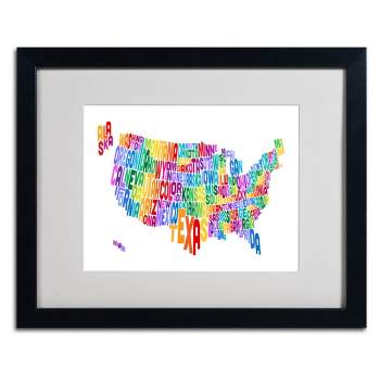 Trademark Fine Art -Michael Tompsett 'USA States Text Map 3' Matted Framed Art