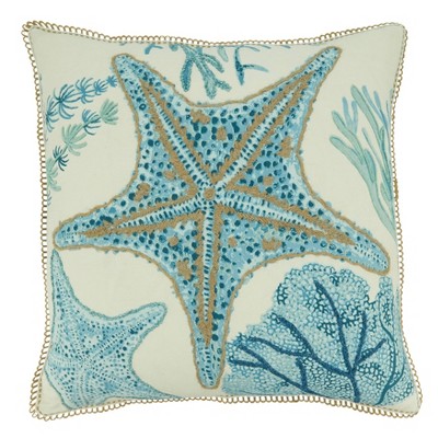 20 x20 Oversize Starfish Design Square Throw Pillow Cover Aqua Blue Saro Lifestyle Cotton Zipper Closure Hand Wash Target