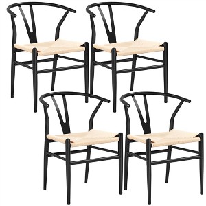 Yaheetech Set of 4 Weave Dining Chairs with Y-shaped Backrest and Solid Metal Frame - 1 of 4