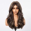 Jessie's Wig Long Layered Wavy Wig With Bangs Brown Highlight Heat Resistant Synthetic Hair Wigs For Women 22 Inch - 2 of 4