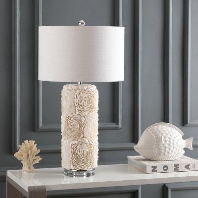 Rosette White Seashell Resin Table Lamp with Cotton Shade