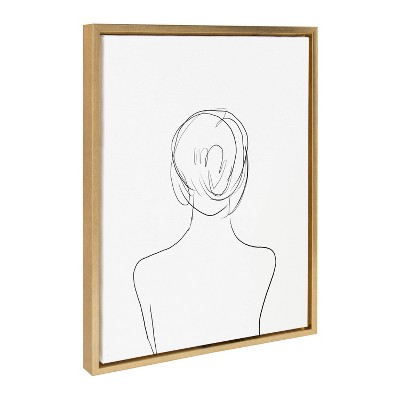 Minimalist Woman Abstract Canvas Print with Gold Frame