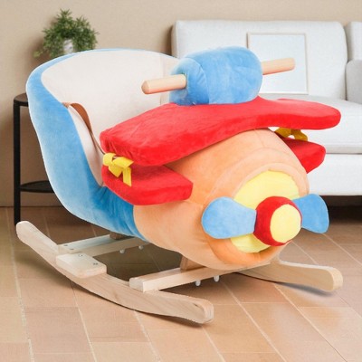 Mshliw Wooden Rocking Plane Chair Toy, Plush Ride-On Rocker with Lullaby Music, Safety Belt & Handles for Toddlers 18 Months and Up, Halloween gift