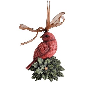 Dickson's Cardinal Redbird On Poinsettia - 4 x 3 Inch Red/Green Resin Decorative Hanging Ornament with Ribbon - 1 of 1