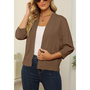 Coolmee Women's 3/4 Sleeve Cropped Cardigan Knit Sweaters Lightweight Open Front Shrug Bolero - 1 of 1