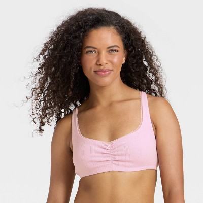 Women's Pointelle Ruched Front Scoop Bralette - Wild Fable™