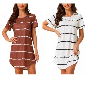 INSPIRE CHIC Women's 2 Pcs Round-Neck Curved-Hem Short-Sleeve Nightshirt Sleep Gown - 1 of 4