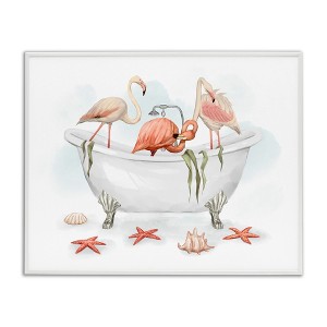 Stupell Industries Flamingo Trio in Nautical Tub Seaside Bathroom Black Framed Giclee Art - 1 of 4